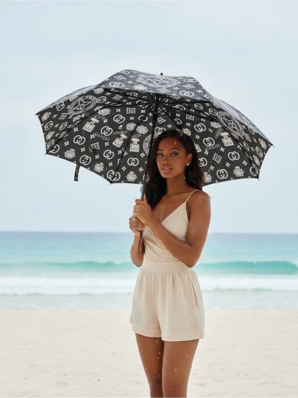 Source Unknown Black Logo-Print Compact Umbrella